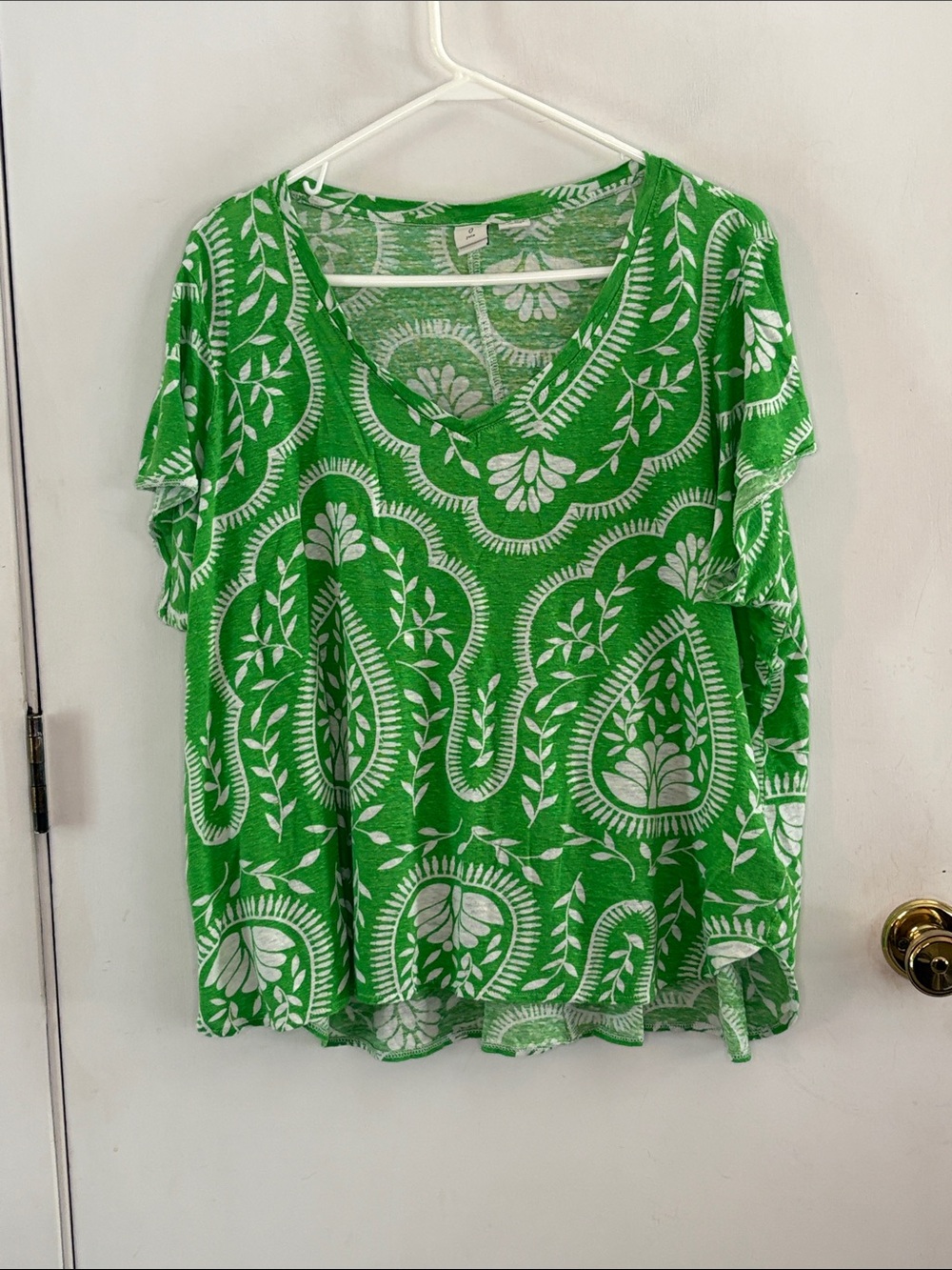 Joie spring green and white leaf print linen knit top Size 2X